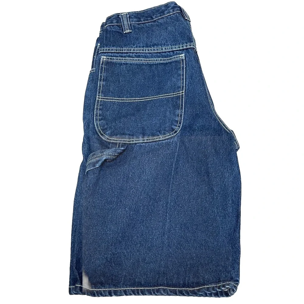 VTG Fubu Carpenter Shorts Men‎ 32 Blue Baggy Denim Embroidered Wide Leg Y2K Rap